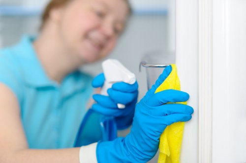 Staff following safe carpet cleaning practices in an occupied property